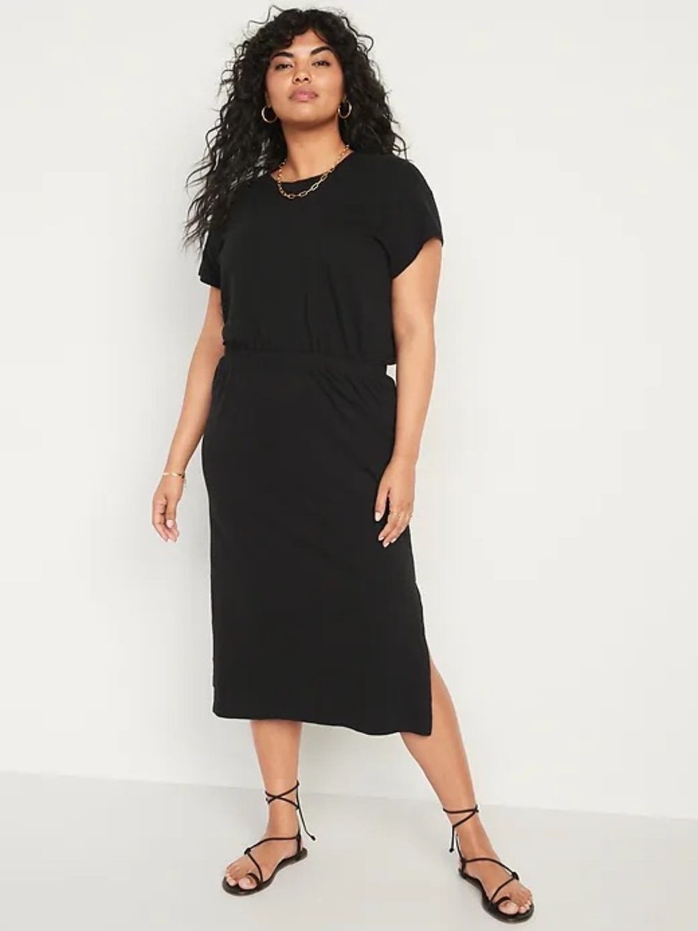 NWT Old Navy Classic Black Midi Tee Dress